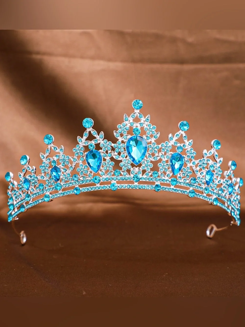 Blue Crystal Rhinestone Tiara Crown - Unbranded